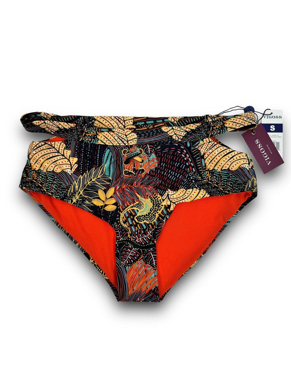 NEW Vigoss Bikini Bottoms Cutout High Rise Front Dark Blue Multicolor Size Small